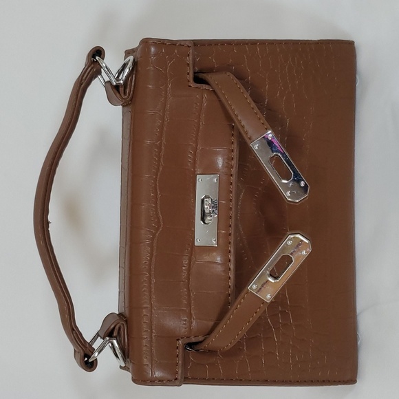 NEW BROWN CROC EMBOSSED FAUX LEATHER SMALL SATCHEL CROSSBODY BAG - Picture 13 of 13